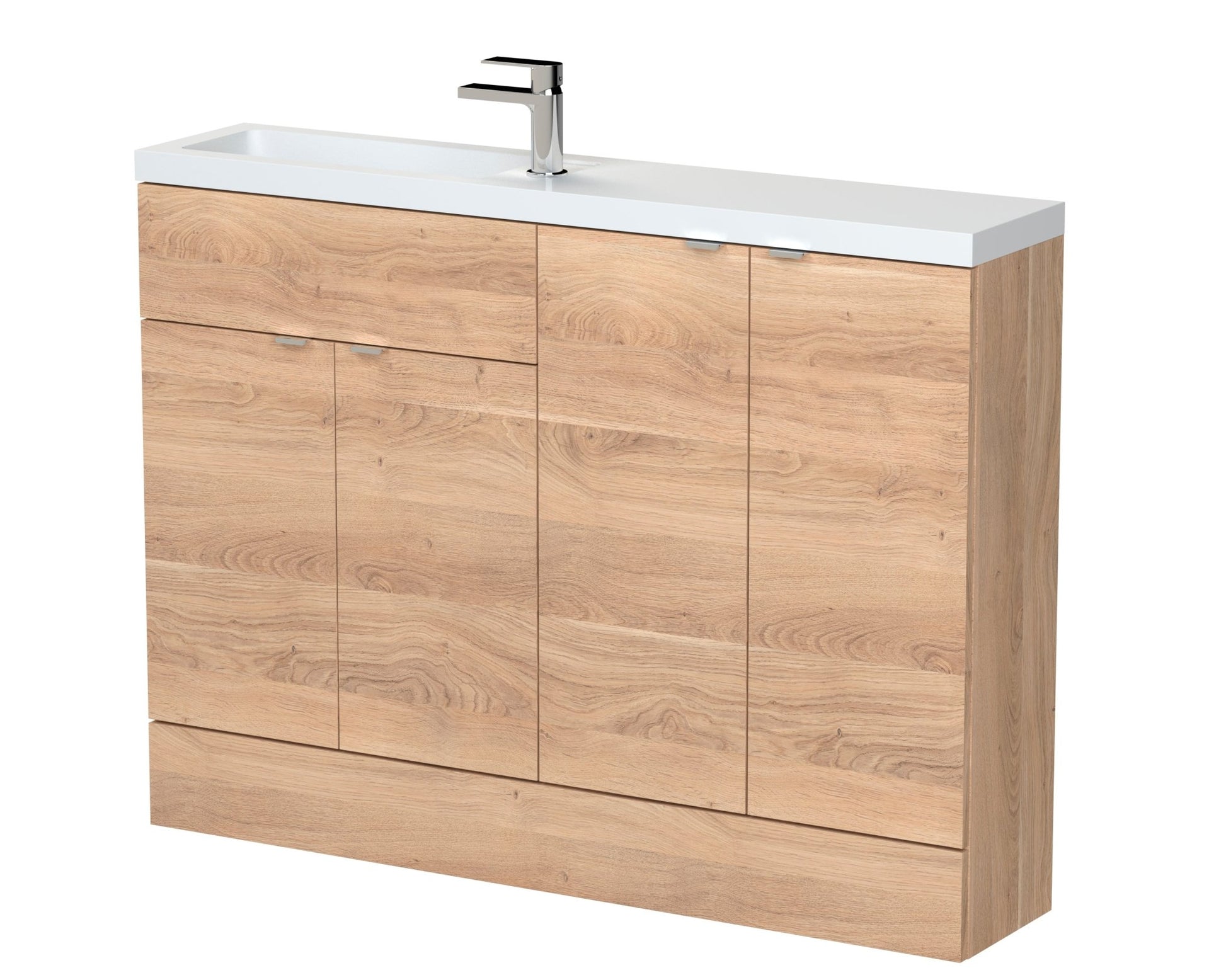 Hudson Reed Fusion 1200mm Combination - Compact Contemp Bleached Oak MFC Textured Woodgrain 904x1205x255mm - JJ Building Materials