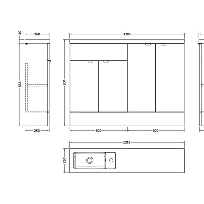 Hudson Reed Fusion 1200mm Combination - Compact Contemp Gloss White MFC Painted Gloss 904x1205x260mm - CBI125 - JJ Building Materials