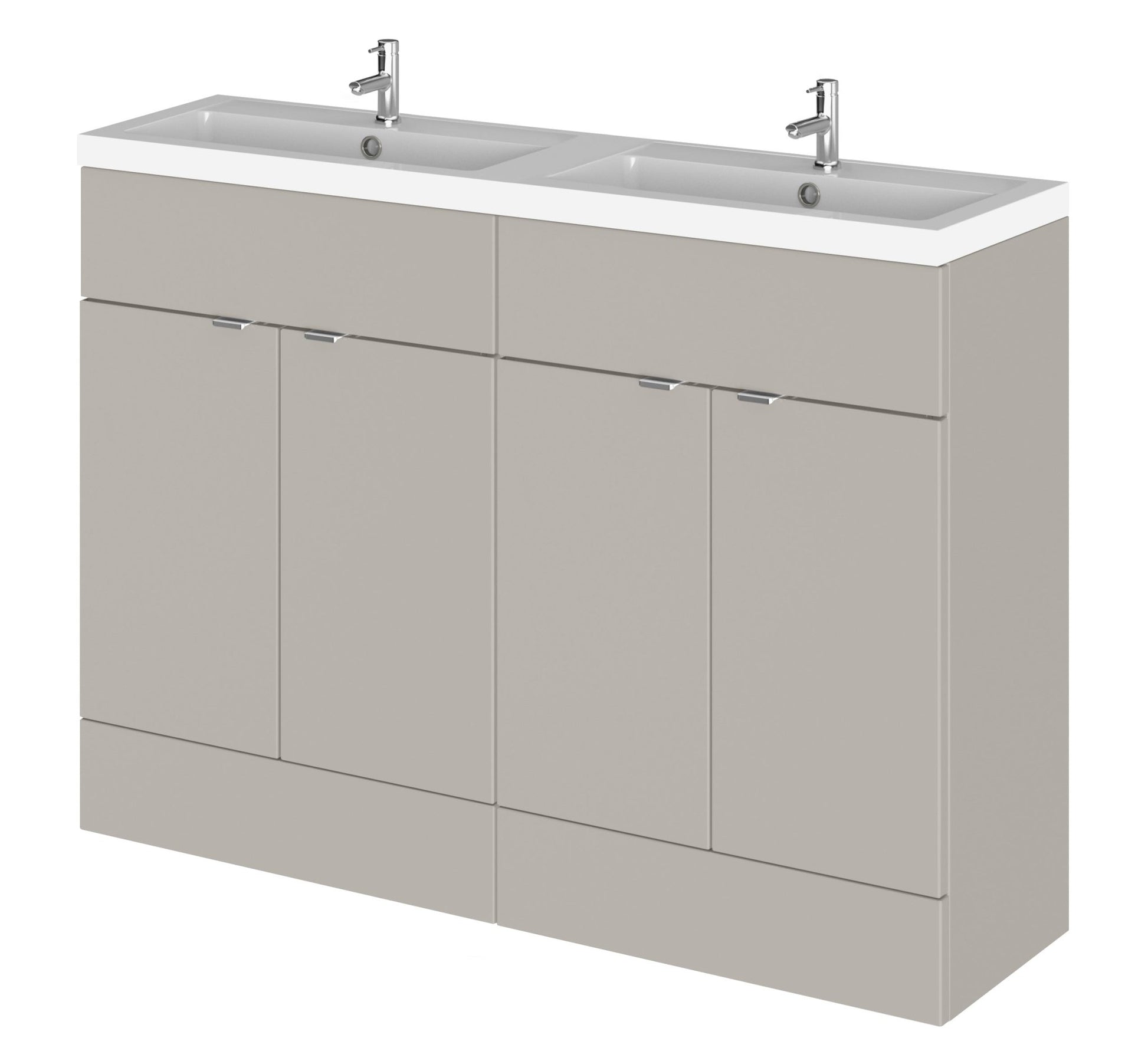 Hudson Reed Fusion 1200mm Floor Standing 4 - door Vanity & Double Basin Contemp Pebble Grey MFC Smooth Matt 904x1205x355mm - CBI3234 - JJ Building Materials