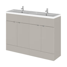 Hudson Reed Fusion 1200mm Floor Standing 4-door Vanity & Double Basin Contemp Pebble Grey MFC Smooth Matt 904x1205x355mm - CBI3234 - JJ Building Materials