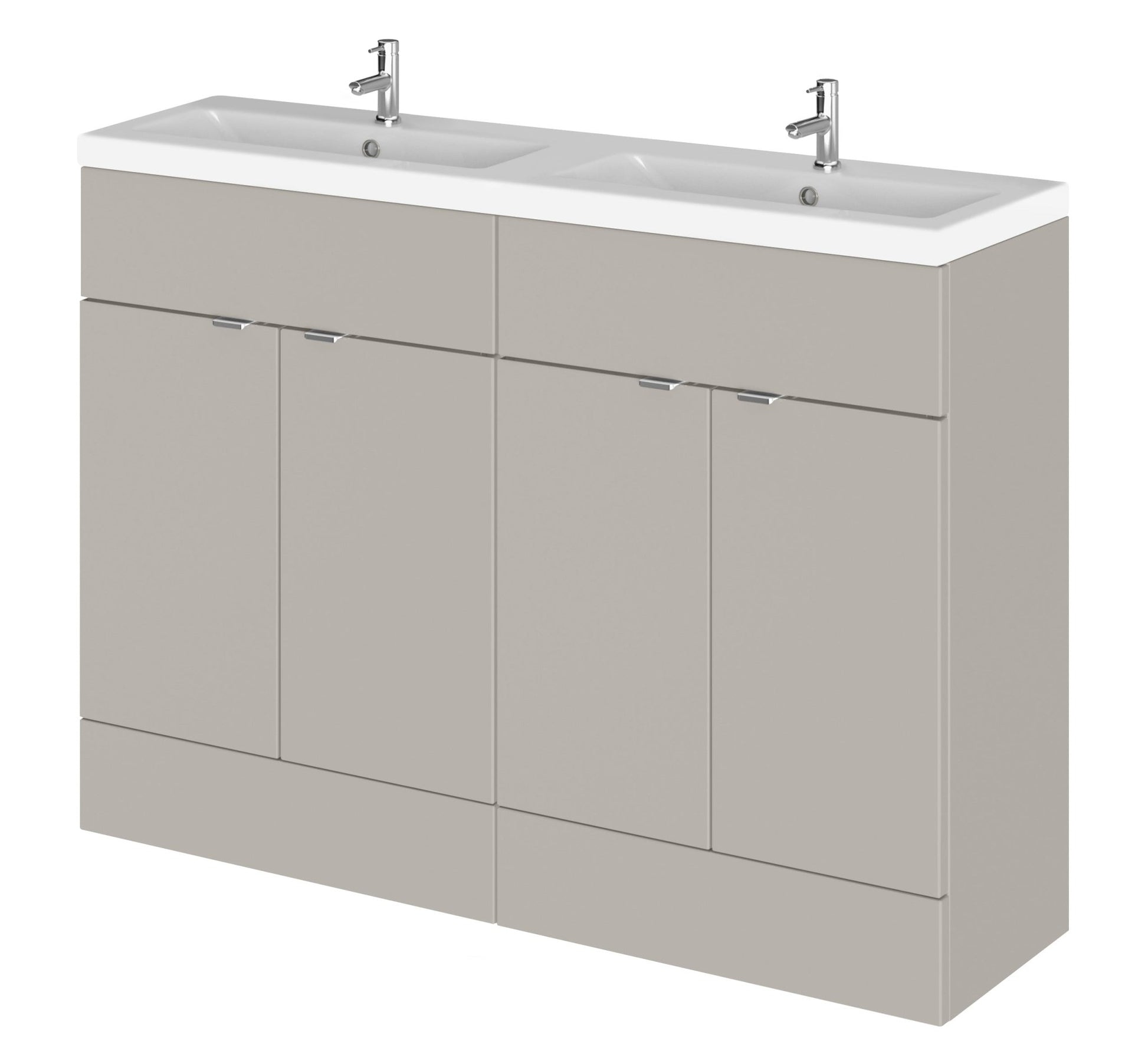 Hudson Reed Fusion 1200mm Floor Standing 4 - door Vanity & Double Basin Contemp Pebble Grey MFC Smooth Matt 904x1205x355mm - CBI3234A - JJ Building Materials