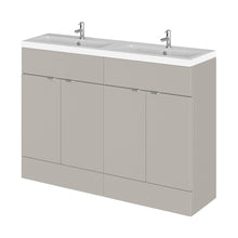 Hudson Reed Fusion 1200mm Floor Standing 4-door Vanity & Double Basin Contemp Pebble Grey MFC Smooth Matt 904x1205x355mm - CBI3234A - JJ Building Materials
