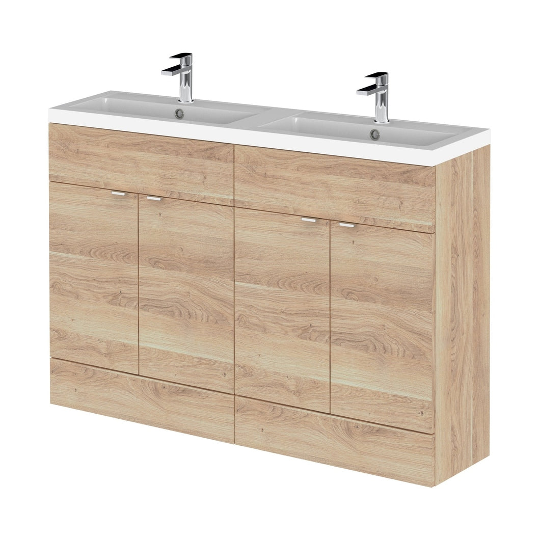 Hudson Reed Fusion 1200mm Fs 4-door Vanity & Double Basin Contemp Bleached Oak MFC Textured Woodgrain 904x1205x355mm - CBI3034 - JJ Building Materials