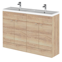 Hudson Reed Fusion 1200mm Fs 4 - door Vanity & Double Basin Contemp Bleached Oak MFC Textured Woodgrain 904x1205x355mm - CBI3034 - JJ Building Materials