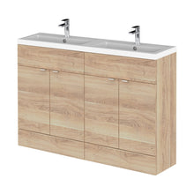 Hudson Reed Fusion 1200mm Fs 4-door Vanity & Double Basin Contemp Bleached Oak MFC Textured Woodgrain 904x1205x355mm - CBI3034A - JJ Building Materials