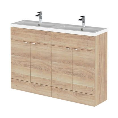 Hudson Reed Fusion 1200mm Fs 4-door Vanity & Double Basin Contemp Bleached Oak MFC Textured Woodgrain 904x1205x355mm - CBI3034A - JJ Building Materials