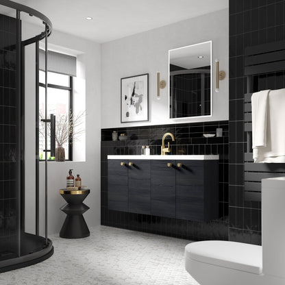 Hudson Reed Fusion 1200mm Vanity Unit & Basin - Compact Contemp Charcoal Black MFC Textured Woodgrain 579x1205x260mm - JJ Building Materials