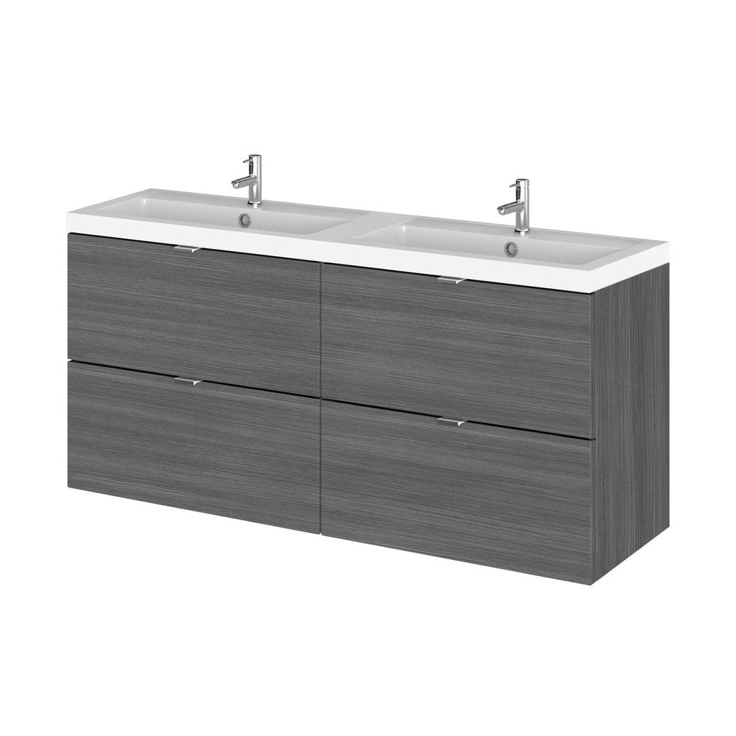 Hudson Reed Fusion 1200mm Vanity Unit & Double Basin Contemp Anthracite Woodgrain MFC Textured Woodgrain 579x1205x360mm - CBI532 - JJ Building Materials