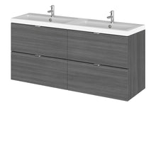 Hudson Reed Fusion 1200mm Vanity Unit & Double Basin Contemp Anthracite Woodgrain MFC Textured Woodgrain 579x1205x360mm - CBI532 - JJ Building Materials