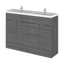 Hudson Reed Fusion 1200mm Vanity Unit & Double Basin Contemp Anthracite Woodgrain MFC Textured Woodgrain 904x1205x360mm - JJ Building Materials