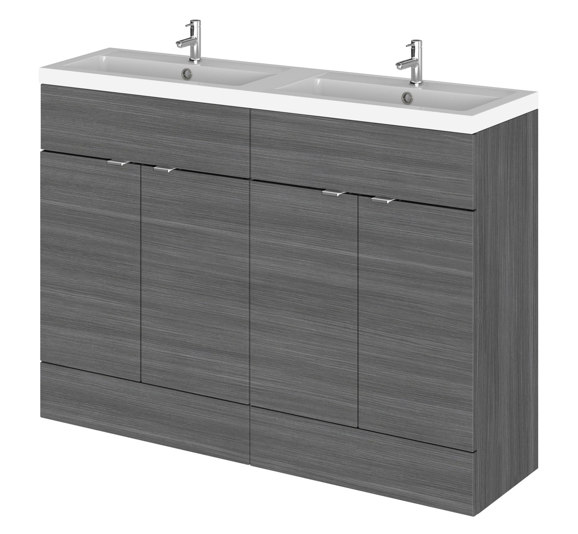 Hudson Reed Fusion 1200mm Vanity Unit & Double Basin Contemp Anthracite Woodgrain MFC Textured Woodgrain 904x1205x360mm - JJ Building Materials