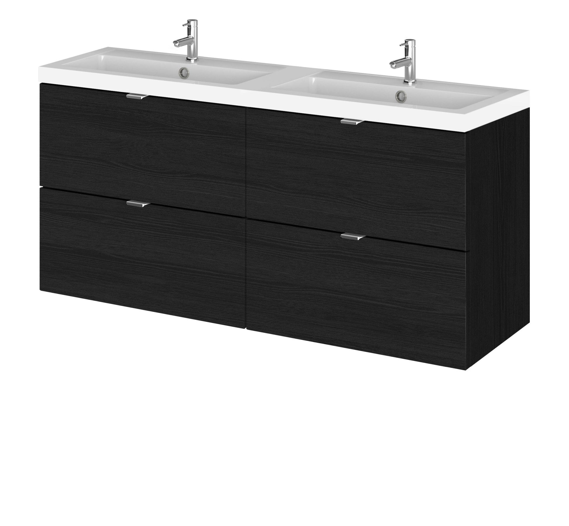 Hudson Reed Fusion 1200mm Vanity Unit & Double Basin Contemp Charcoal Black MFC Textured Woodgrain 579x1205x360mm - CBI632 - JJ Building Materials