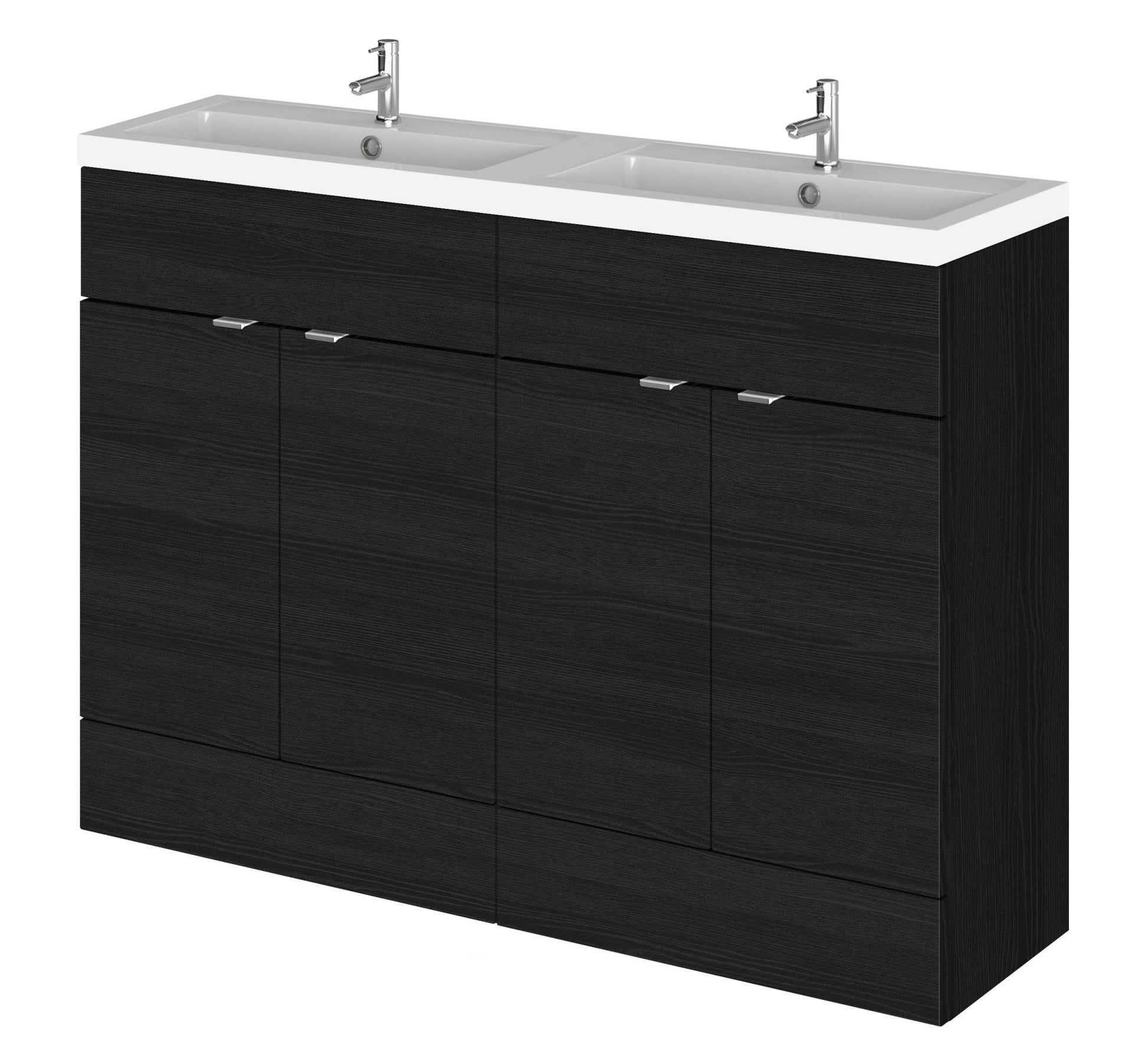 Hudson Reed Fusion 1200mm Vanity Unit & Double Basin Contemp Charcoal Black MFC Textured Woodgrain 904x1205x360mm - JJ Building Materials