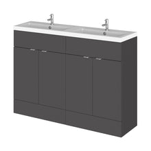 Hudson Reed Fusion 1200mm Vanity Unit & Double Basin Contemp Gloss Grey MFC Painted Gloss 904x1205x360mm - JJ Building Materials