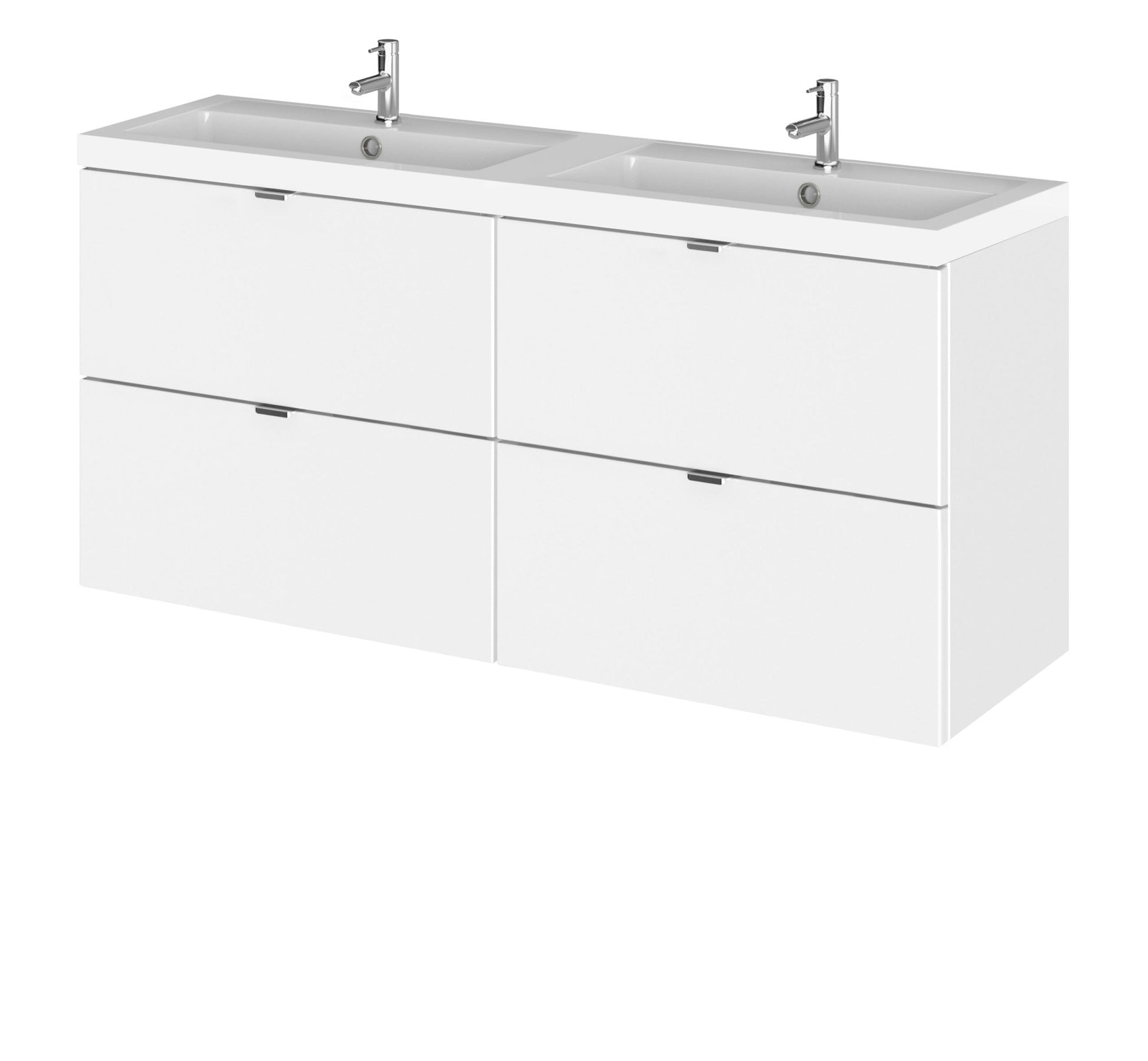Hudson Reed Fusion 1200mm Vanity Unit & Double Basin Contemp Gloss White MFC Painted Gloss 579x1205x360mm - CBI132 - JJ Building Materials