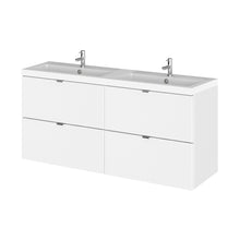 Hudson Reed Fusion 1200mm Vanity Unit & Double Basin Contemp Gloss White MFC Painted Gloss 579x1205x360mm - CBI132 - JJ Building Materials