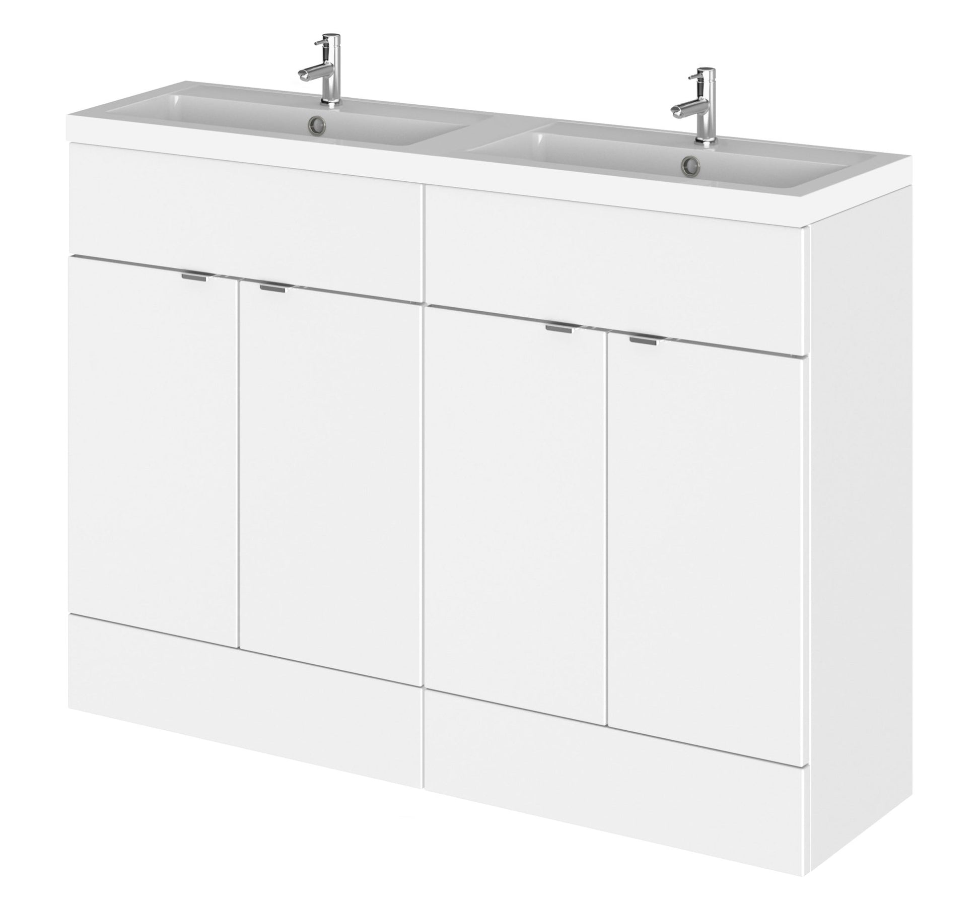 Hudson Reed Fusion 1200mm Vanity Unit & Double Basin Contemp Gloss White MFC Painted Gloss 904x1205x360mm - JJ Building Materials