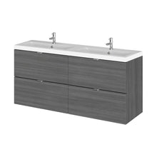 Hudson Reed Fusion 1200mm Vanity Unit & Double Ceramic Basin Contemp Anthracite Woodgrain MFC Textured Woodgrain 579x1208x360mm - CBI532A - JJ Building Materials