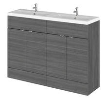 Hudson Reed Fusion 1200mm Vanity Unit & Double Ceramic Basin Contemp Anthracite Woodgrain MFC Textured Woodgrain 904x1208x360mm - JJ Building Materials