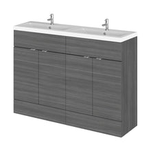 Hudson Reed Fusion 1200mm Vanity Unit & Double Ceramic Basin Contemp Anthracite Woodgrain MFC Textured Woodgrain 904x1208x360mm - JJ Building Materials