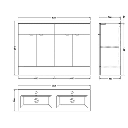 Hudson Reed Fusion 1200mm Vanity Unit & Double Ceramic Basin Contemp Anthracite Woodgrain MFC Textured Woodgrain 904x1208x360mm - JJ Building Materials