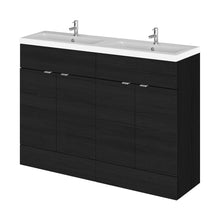 Hudson Reed Fusion 1200mm Vanity Unit & Double Ceramic Basin Contemp Charcoal Black MFC Textured Woodgrain 904x1208x360mm - JJ Building Materials