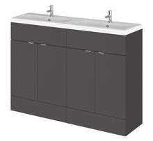 Hudson Reed Fusion 1200mm Vanity Unit & Double Ceramic Basin Contemp Gloss Grey MFC Painted Gloss 904x1208x360mm - JJ Building Materials
