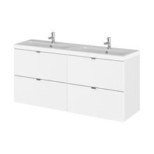 Hudson Reed Fusion 1200mm Vanity Unit & Double Ceramic Basin Contemp Gloss White MFC Painted Gloss 579x1208x360mm - CBI132A - JJ Building Materials