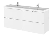 Hudson Reed Fusion 1200mm Vanity Unit & Double Ceramic Basin Contemp Gloss White MFC Painted Gloss 579x1208x360mm - CBI132A - JJ Building Materials