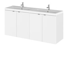 Hudson Reed Fusion 1200mm Vanity Unit & Double Ceramic Basin Contemp Gloss White MFC Painted Gloss 579x1208x360mm - CBI133A - JJ Building Materials