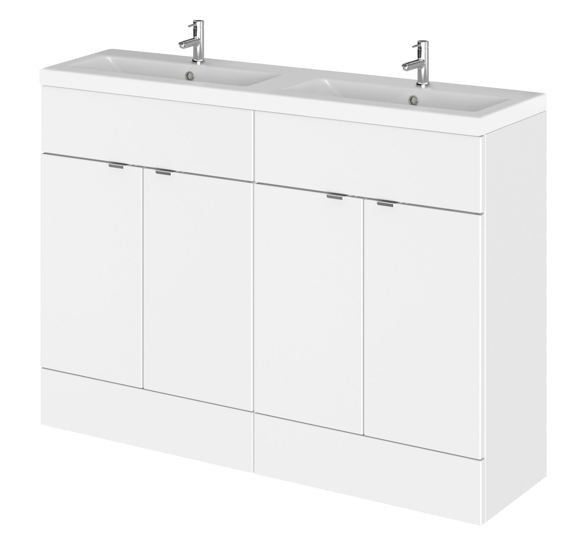 Hudson Reed Fusion 1200mm Vanity Unit & Double Ceramic Basin Contemp Gloss White MFC Painted Gloss 904x1208x360mm - JJ Building Materials