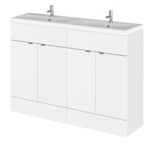 Hudson Reed Fusion 1200mm Vanity Unit & Double Ceramic Basin Contemp Gloss White MFC Painted Gloss 904x1208x360mm - JJ Building Materials