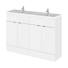Hudson Reed Fusion 1200mm Vanity Unit & Double Ceramic Basin Contemp Gloss White MFC Painted Gloss 904x1208x360mm - JJ Building Materials