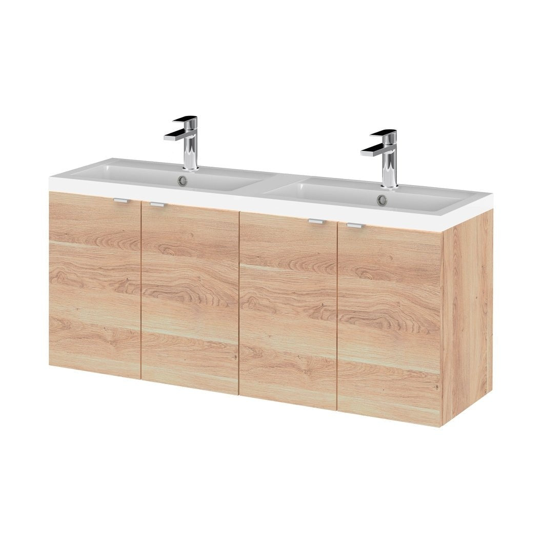Hudson Reed Fusion 1200mm Wh 4-door Vanity & Double Basin Contemp Bleached Oak MFC Textured Woodgrain 580x1205x383mm - CBI3033 - JJ Building Materials