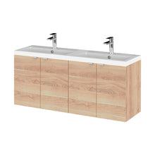 Hudson Reed Fusion 1200mm Wh 4-door Vanity & Double Basin Contemp Bleached Oak MFC Textured Woodgrain 580x1205x383mm - CBI3033A - JJ Building Materials