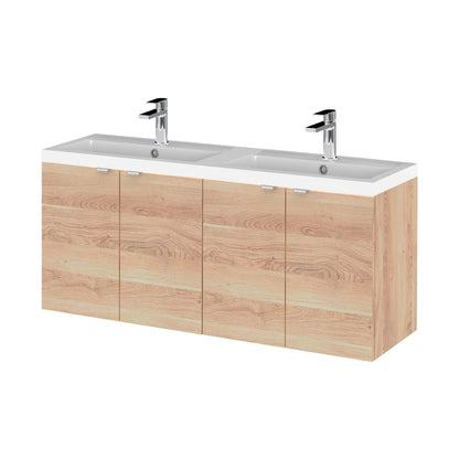 Hudson Reed Fusion 1200mm Wh 4-door Vanity & Double Basin Contemp Bleached Oak MFC Textured Woodgrain 580x1205x383mm - CBI3033A - JJ Building Materials