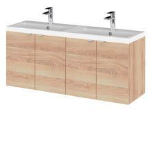 Hudson Reed Fusion 1200mm Wh 4 - door Vanity & Double Basin Contemp Bleached Oak MFC Textured Woodgrain 580x1205x383mm - CBI3033A - JJ Building Materials