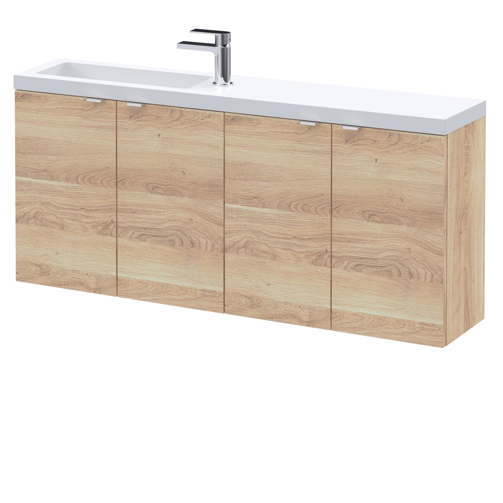 Hudson Reed Fusion 1200mm Wh 4 - door Vanity & Slimline Basin Contemp Bleached Oak MFC Textured Woodgrain 580x1205x283mm - JJ Building Materials