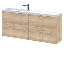 Hudson Reed Fusion 1200mm Wh 4 - door Vanity & Slimline Basin Contemp Bleached Oak MFC Textured Woodgrain 580x1205x283mm - JJ Building Materials