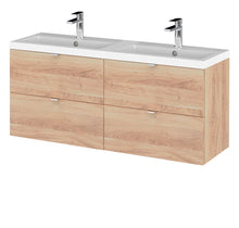 Hudson Reed Fusion 1200mm Wh 4 - drawer Vanity & Double Basin Contemp Bleached Oak MFC Textured Woodgrain 580x1205x383mm - CBI3032 - JJ Building Materials