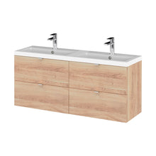 Hudson Reed Fusion 1200mm Wh 4-drawer Vanity & Double Basin Contemp Bleached Oak MFC Textured Woodgrain 580x1205x383mm - CBI3032A - JJ Building Materials