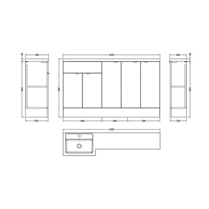 Hudson Reed Fusion 1500mm Combination Contemp Charcoal Black MFC Textured Woodgrain 904x1505x360mm - JJ Building Materials