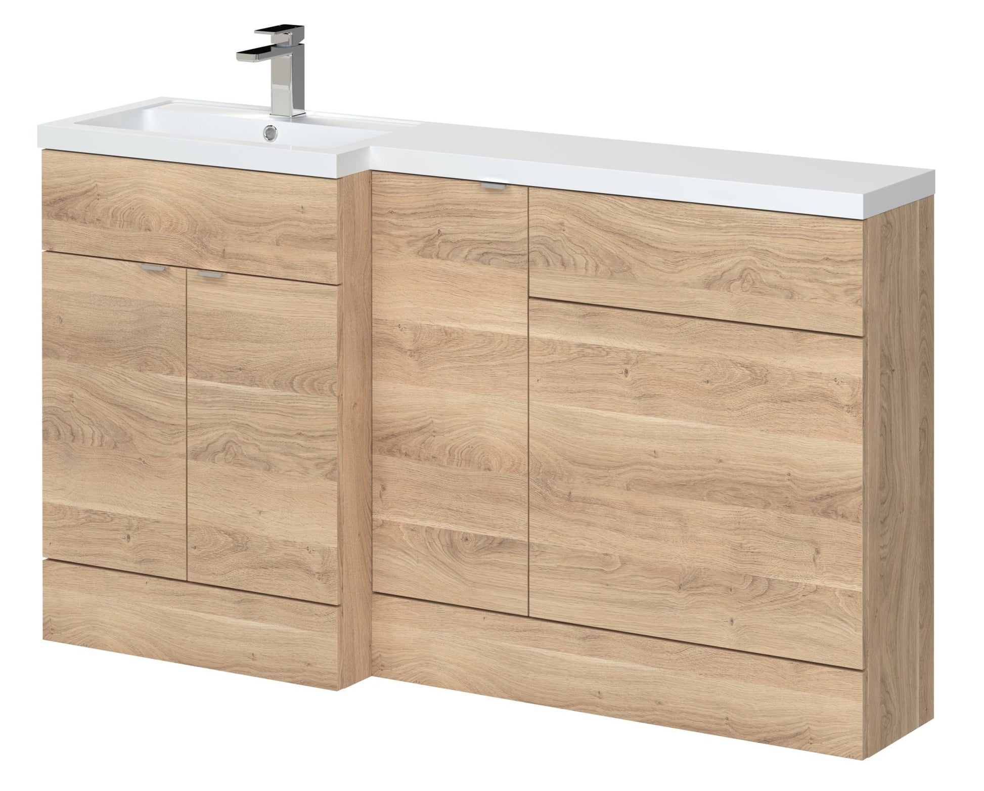 Hudson Reed Fusion 1500mm Left Hand Combination Contemp Bleached Oak MFC Textured Woodgrain 904x1503x355mm - JJ Building Materials