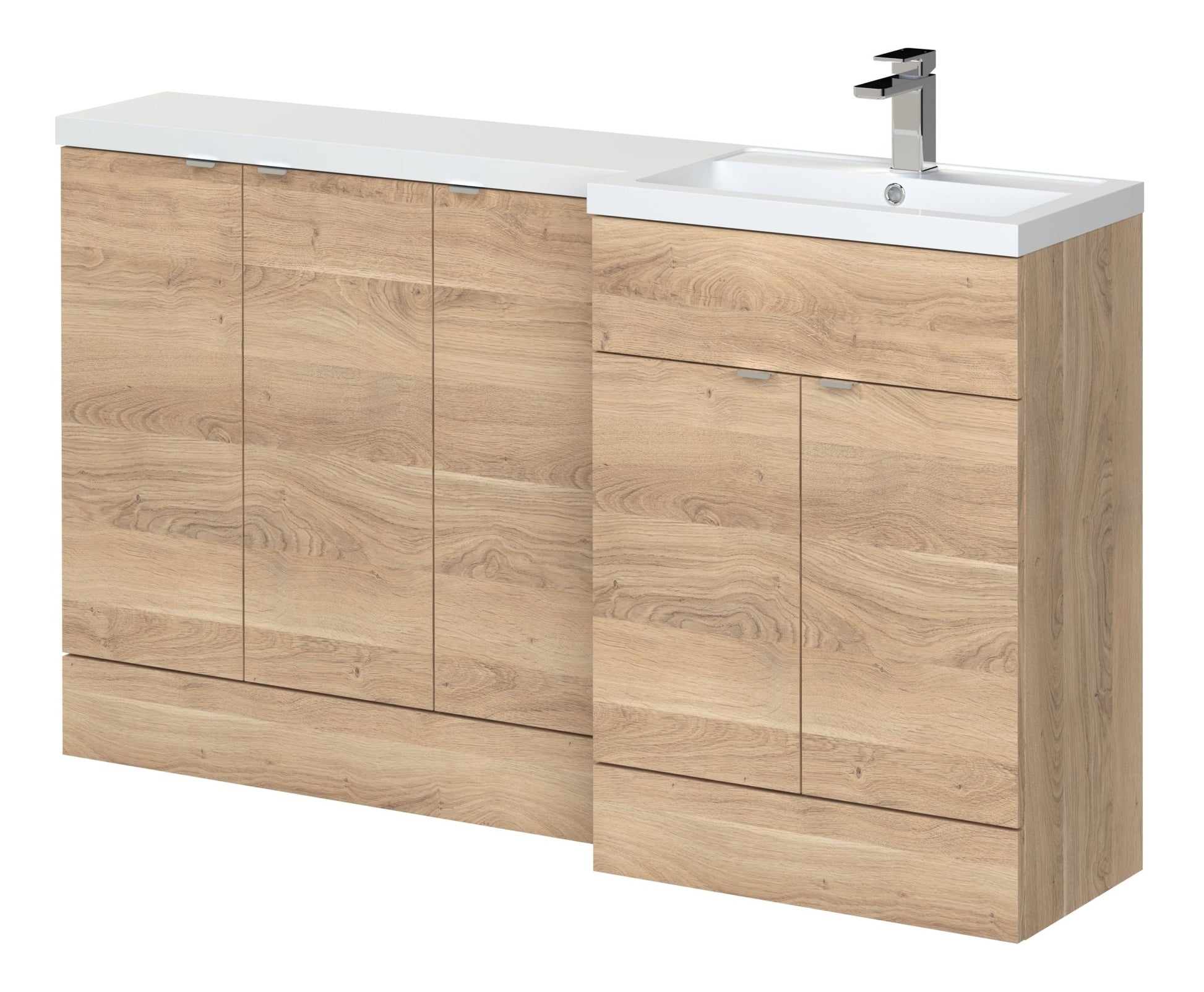 Hudson Reed Fusion 1500mm Right Hand Combination Contemp Bleached Oak MFC Textured Woodgrain 904x1505x355mm - CBI3018 - JJ Building Materials