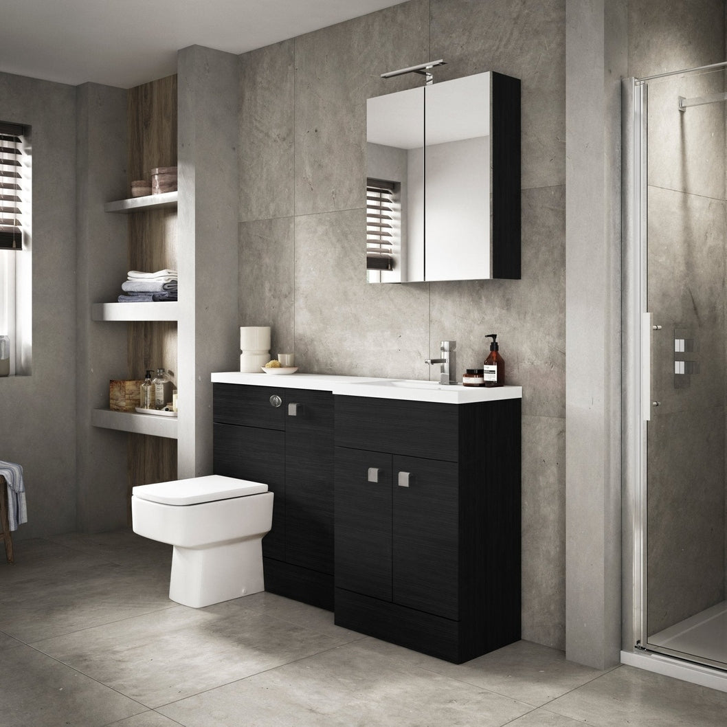 Hudson Reed Fusion 1500mm Right Hand Combination Contemp Charcoal Black MFC Textured Woodgrain 904x1505x360mm - CBI616 - JJ Building Materials