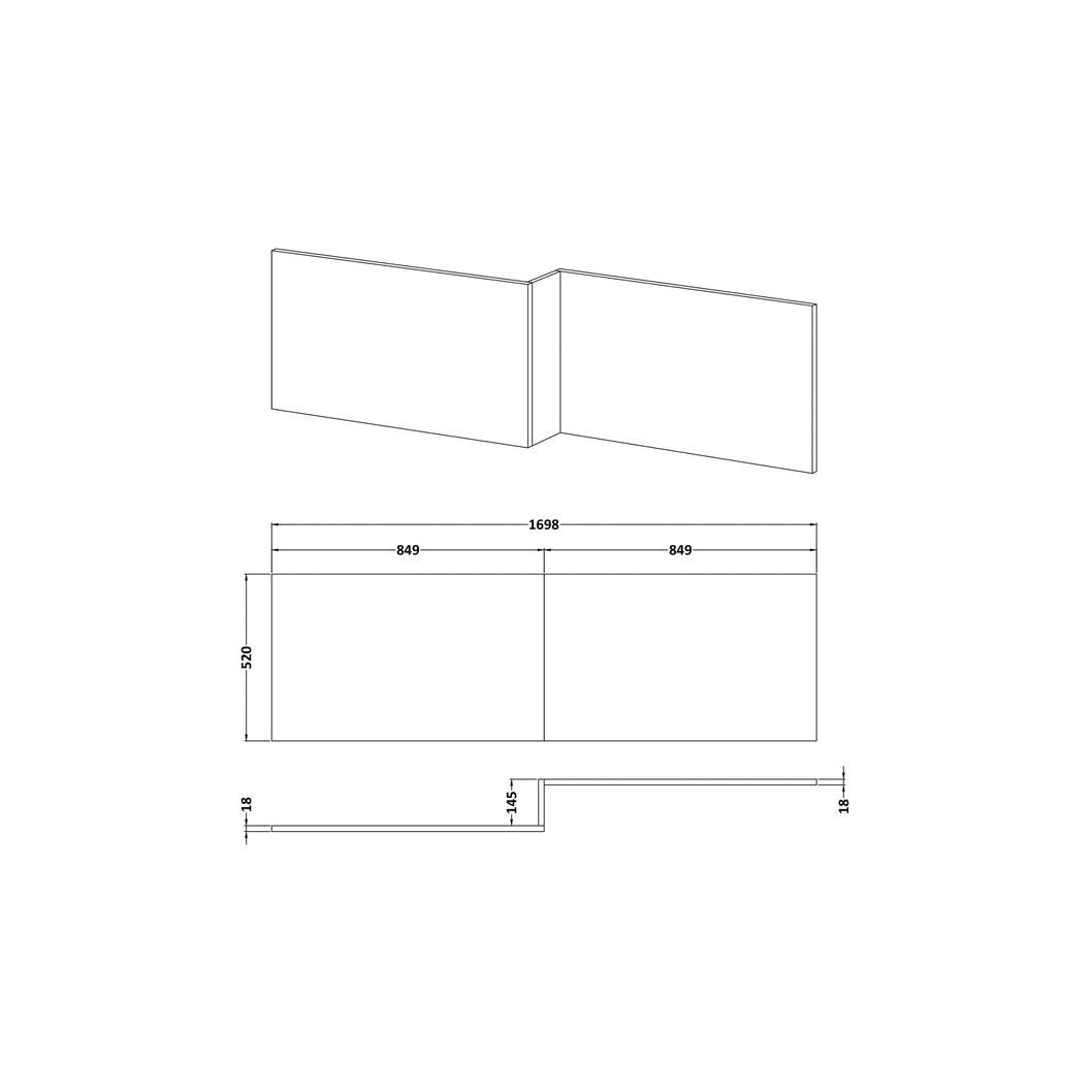 Hudson Reed Fusion 1700mm Shower Bath Front Panel Contemp Anthracite Woodgrain MFC Textured Woodgrain 520x1698x163mm - JJ Building Materials
