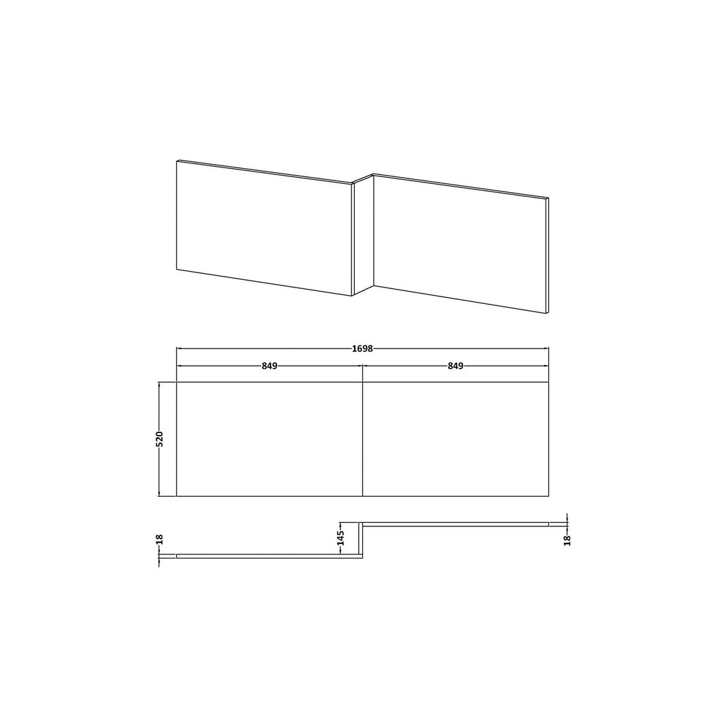 Hudson Reed Fusion 1700mm Square Shower Bath Front Panel Contemp Gloss Grey MFC Gloss 520x1698x163mm - JJ Building Materials