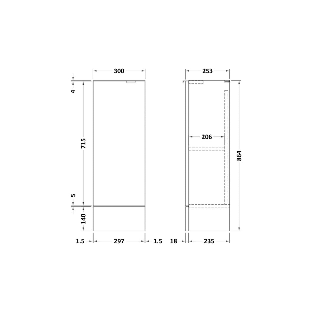 Hudson Reed Fusion 300mm Base Unit - Compact Contemp Gloss Grey MFC Painted Gloss 864x300x255mm - JJ Building Materials