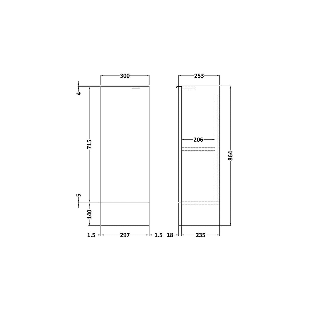 Hudson Reed Fusion 300mm Base Unit - Compact Contemp Graphite Grey Woodgrain MFC Textured Woodgrain 864x300x255mm - JJ Building Materials