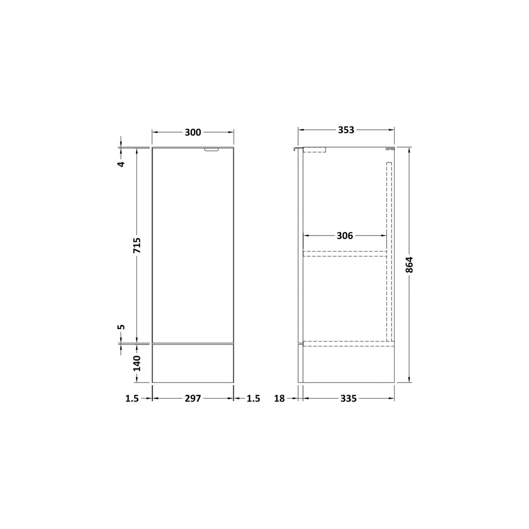 Hudson Reed Fusion 300mm Base Unit Contemp Charcoal Black MFC Textured Woodgrain 864x300x355mm - JJ Building Materials